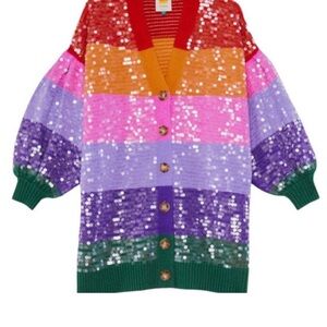 Farm Rio sequin sweater XL Colorful Sequin Striped Cardigan